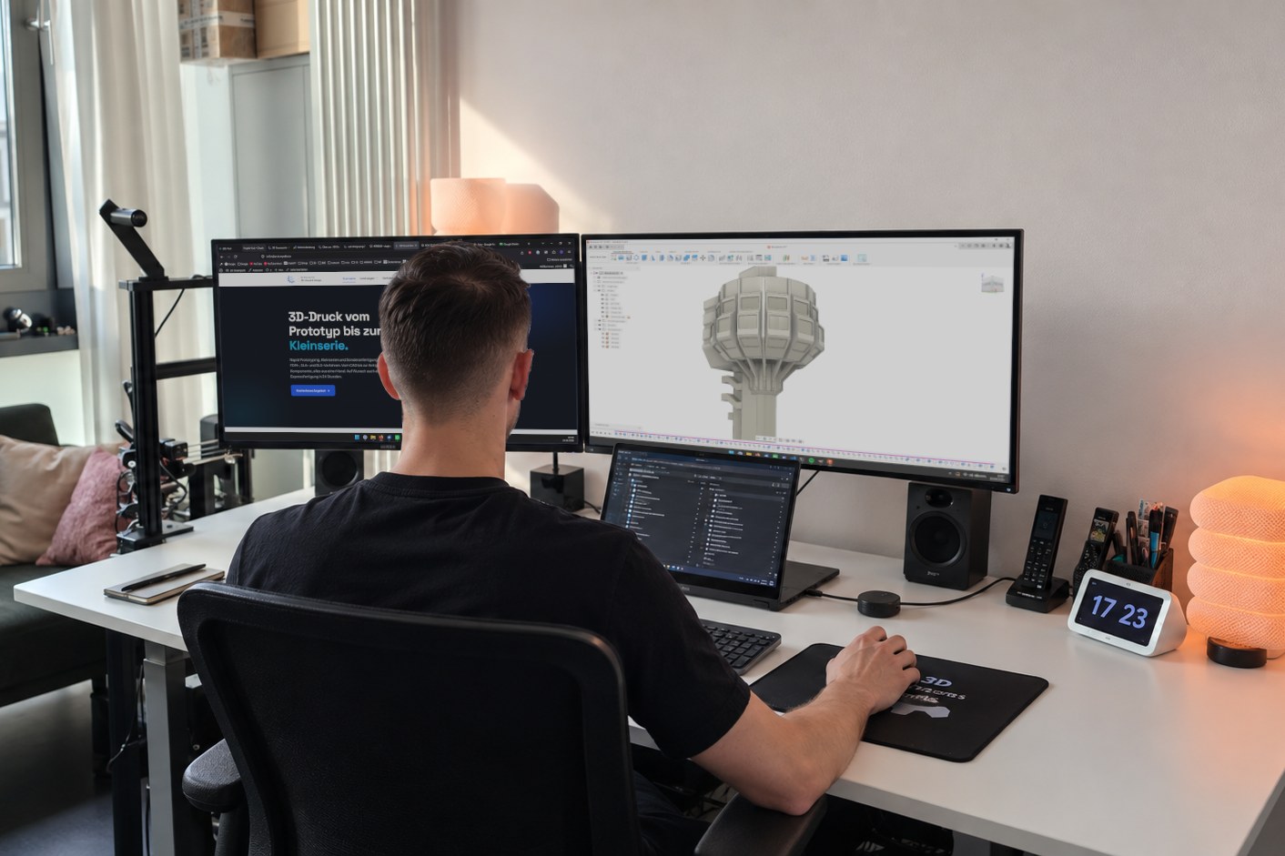Engineer working on a 3D model in CAD